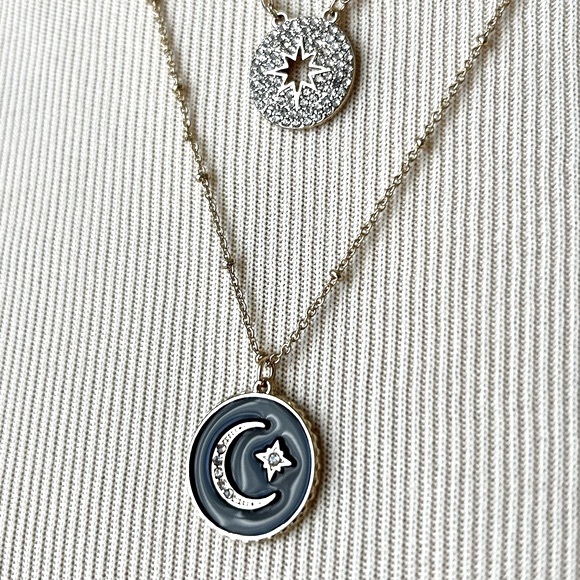 🍂3-Piece Necklace Set. Crescent Moon, Star, Evil Eye, Starburst. Black/Gold - Picture 7 of 8